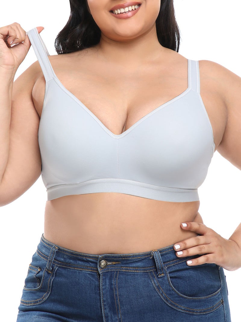 Big Size Bra 34D Light Blue: Soft Thin Padded Full Coverage Cups With Underwire - Adjustable X-Back Straps Solid Bra for Curvy Women Seeking Comfortable Support - Image 1
