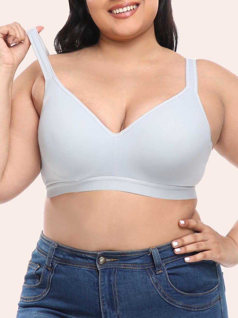 Big Size Bra 34D Light Blue: Soft Thin Padded Full Coverage Cups With Underwire - Adjustable X-Back Straps Solid Bra for Curvy Women Seeking Comfortable Support - Image 5