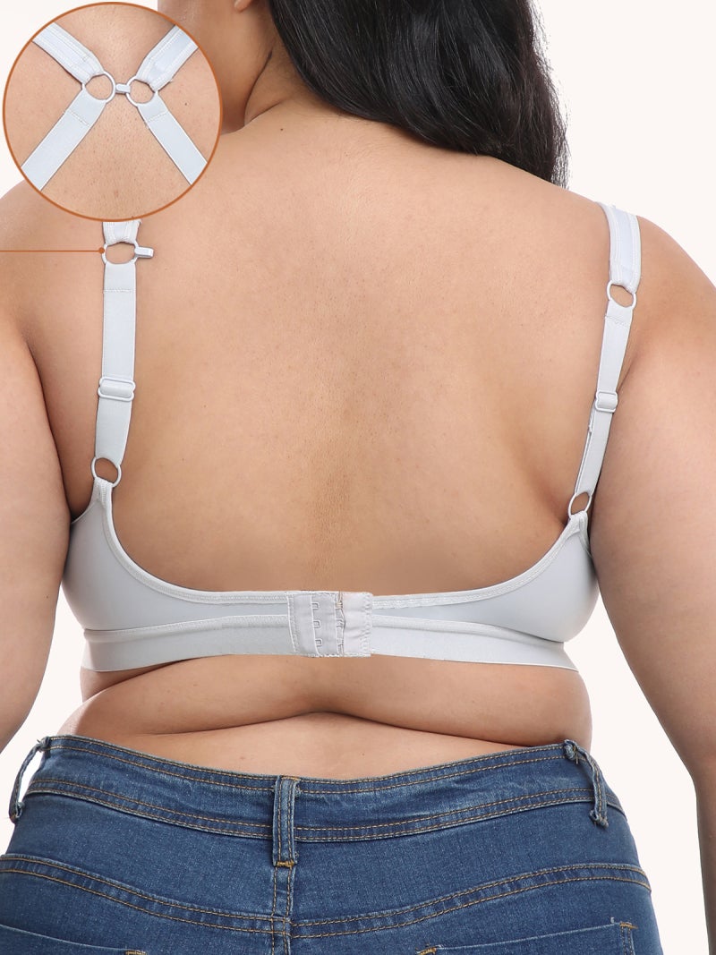 Big Size Bra 34D Light Blue: Soft Thin Padded Full Coverage Cups With Underwire - Adjustable X-Back Straps Solid Bra for Curvy Women Seeking Comfortable Support - Image 4