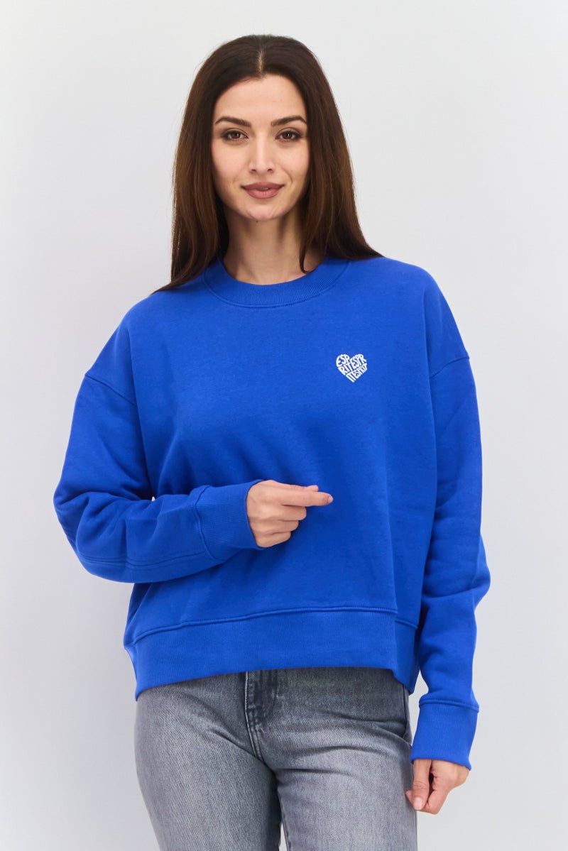 ESPRIT سويت شيرت نسائي بأكمام طويلة وطباعة جرافيك على شكل طاقم، أزرق - Image 1