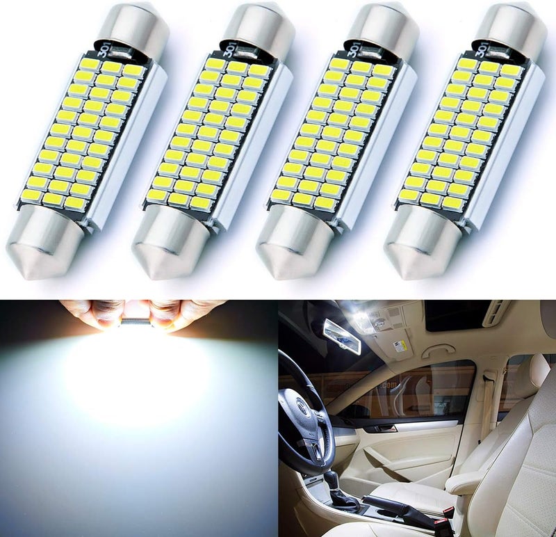 AUTOGINE أوتوجين 4 قطع لمبات LED خالية من أخطاء CAN-Bus 211-2 212-2 569 578 فستون 41 مم / 42 مم 1.72 بوصة أبيض زينون - Image 1