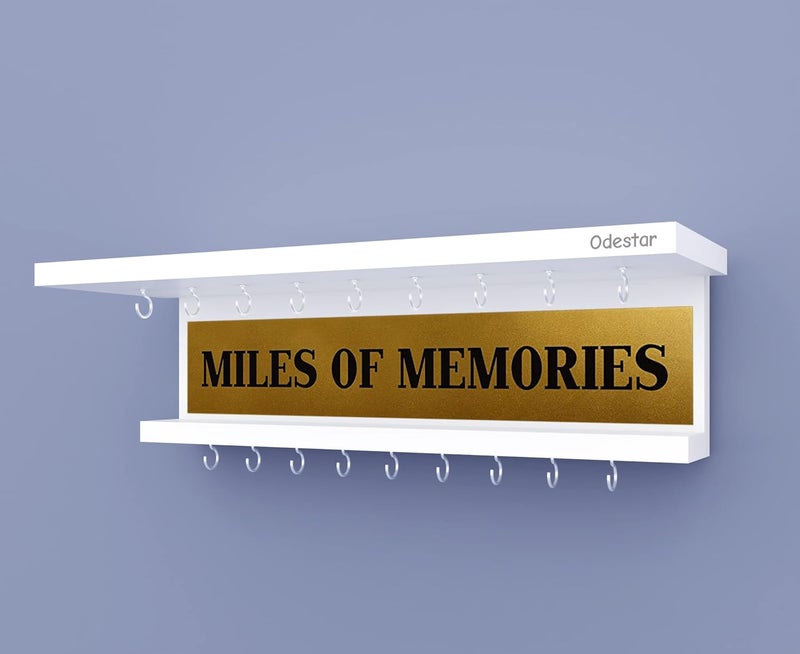 Odestar - Wooden Medal Holder Hanger Award, Medal Display Rack & Trophy Shelf Wall Mounted | Miles of Memories |Engineered Wood with 18 - Hooks (Size ‎40 x 5 x 8 Centimeters) White - Image 4