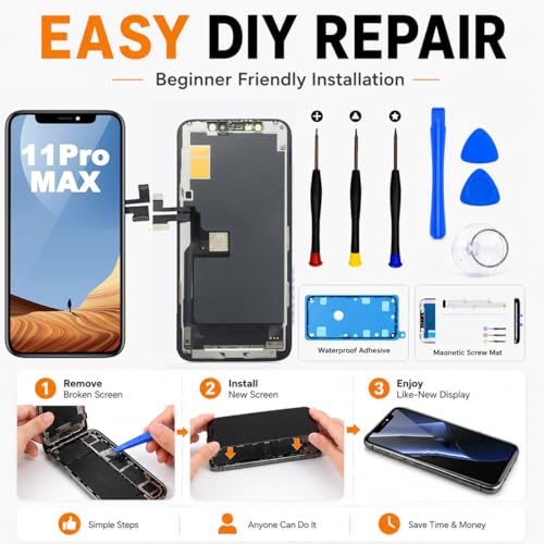 LMQ for iPhone 11 Pro Max Screen Replacement Kit， 6.5 inch Full HD LCD Display 3D Touch Digitizer Assembly(Model A2161, A2218, A2220) with Repair Tools Screen Tempered Protector - Image 2