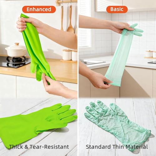 Cleanbear Synthetic Rubber Gloves, Medium Size, 11.8 Inches, 3 Pairs 3 Colors for Household Cleaning, Dishwashing and Other Home Cleaning Use - Image 2