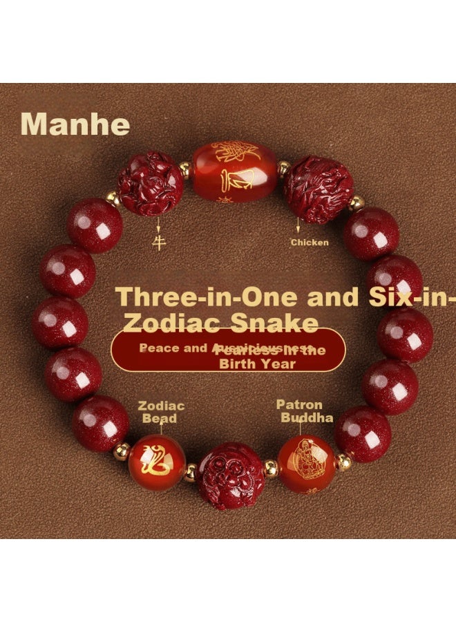 Manhe Cinnabar Beaded Bracelet Men Three Harmonies Six Combinations Amulet elry Women's Lucky Beads Girlfriend Birthday Gift - Image 1