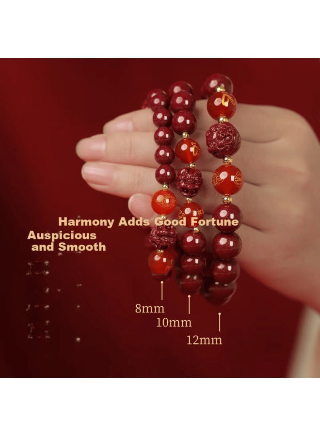 Manhe Cinnabar Beaded Bracelet Men Three Harmonies Six Combinations Amulet elry Women's Lucky Beads Girlfriend Birthday Gift - Image 3