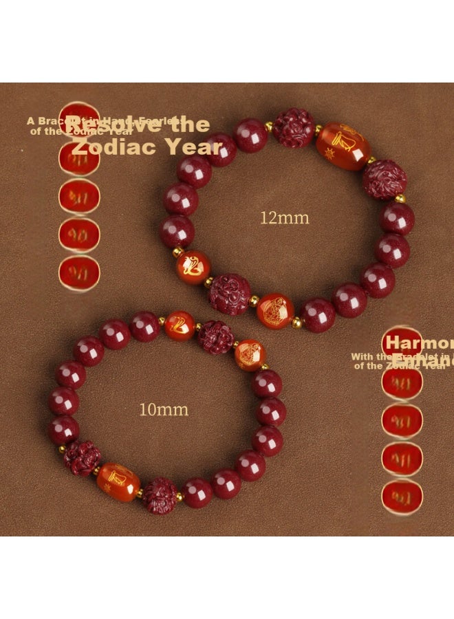 Manhe Cinnabar Beaded Bracelet Men Three Harmonies Six Combinations Amulet elry Women's Lucky Beads Girlfriend Birthday Gift - Image 4