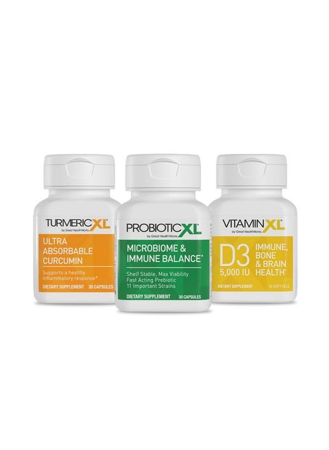 TrioXL - 3 Powerful Supplements That Promote a Strong Immune System, Includes TumericXL, VitaminXL D3 & ProbioticXL, Gluten-Free Immune Booster, 3-30 Count