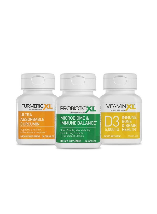 TrioXL - 3 Powerful Supplements That Promote a Strong Immune System, Includes TumericXL, VitaminXL D3 & ProbioticXL, Gluten-Free Immune Booster, 3-30 Count