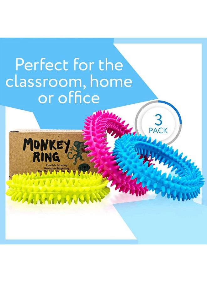IMPRESA Original Monkey Spiky Sensory Ring / Bracelet Fidget Toy (Pack Of 3) No Bpa Phthalate Latex Fidgets Toys / Stress Rings For Children And Adults By Impresa Products  - Image 4