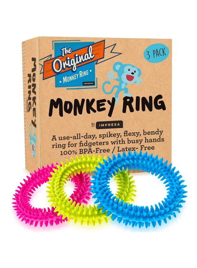 IMPRESA Original Monkey Spiky Sensory Ring / Bracelet Fidget Toy (Pack Of 3) No Bpa Phthalate Latex Fidgets Toys / Stress Rings For Children And Adults By Impresa Products  - Image 1