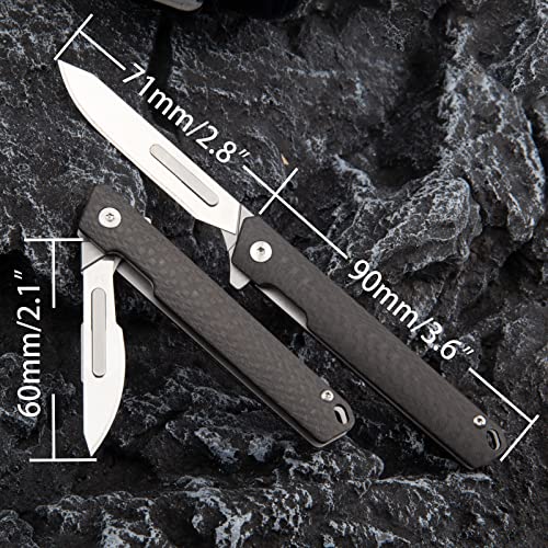 TENCHILON TC18 Small Carbon Fiber Pocket Folding Scalpel Knife, 10pcs #60 and #24 Replaceable Blades, Compact Slim Gentleman's Flipper EDC Utility Knives with Pocket Clip - Image 3
