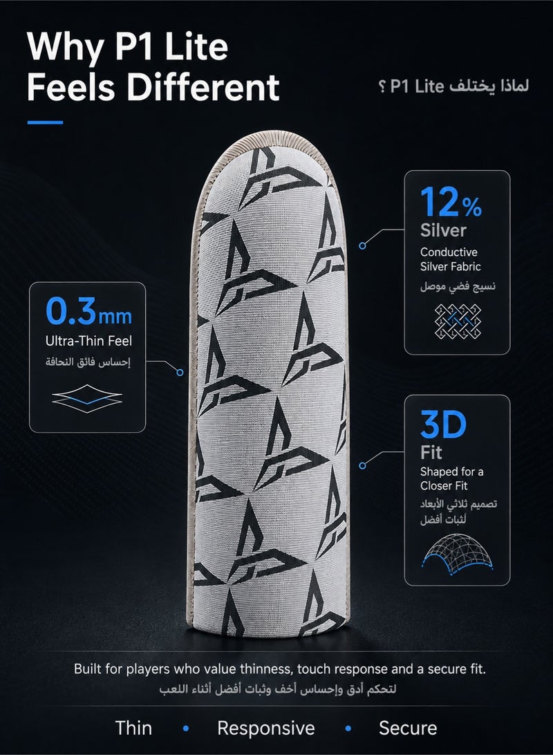 FlyDigi P1 Lite Gaming Finger Sleeves, 2PCS, 0.3mm Ultra-Thin Silver Fabric, 12% Silver Content, 3D Fit for PUBG Mobile & Mobile Gaming - Image 2