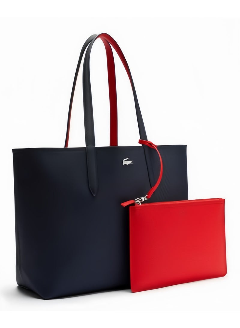 لاكوست حقيبة يد نسائية من لاكوست ذات وجهين وبسعة كبيرة، عصرية ومتعددة الاستخدامات، باللون الأزرق الداكن/الأحمر - Image 4