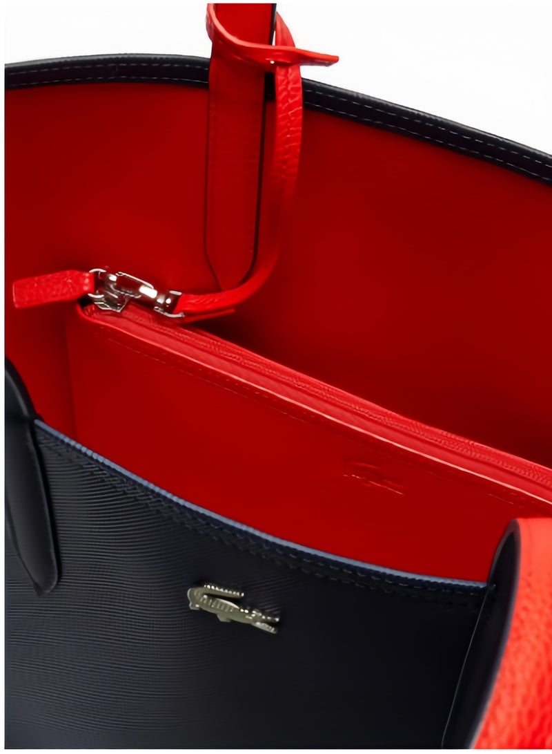 لاكوست حقيبة يد نسائية من لاكوست ذات وجهين وبسعة كبيرة، عصرية ومتعددة الاستخدامات، باللون الأزرق الداكن/الأحمر - Image 5