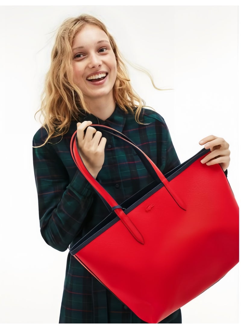 لاكوست حقيبة يد نسائية من لاكوست ذات وجهين وبسعة كبيرة، عصرية ومتعددة الاستخدامات، باللون الأزرق الداكن/الأحمر - Image 2