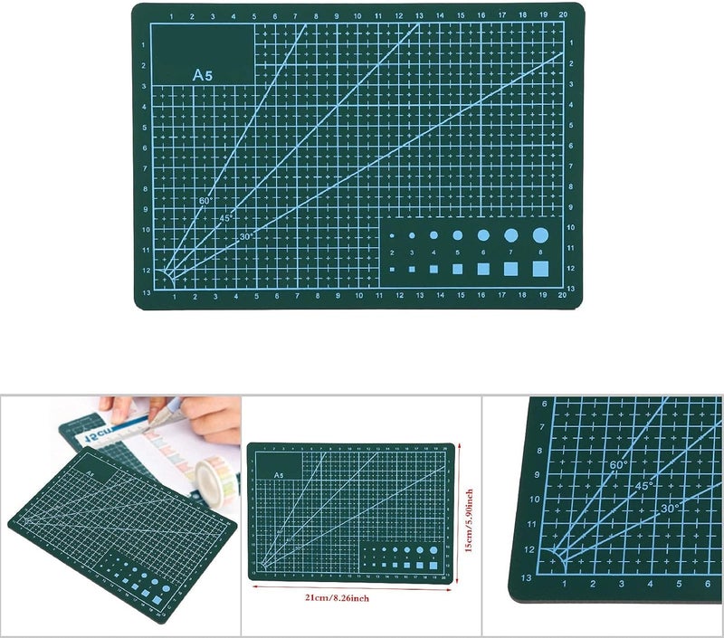 GLOGLOW Self Healing Cutting Mat, A5 Double Sided Rotary Cutting Board for Sewing Crafts Hobby Fabric Precision Scrapbooking .3 x 5.9inch(Green) - Image 2