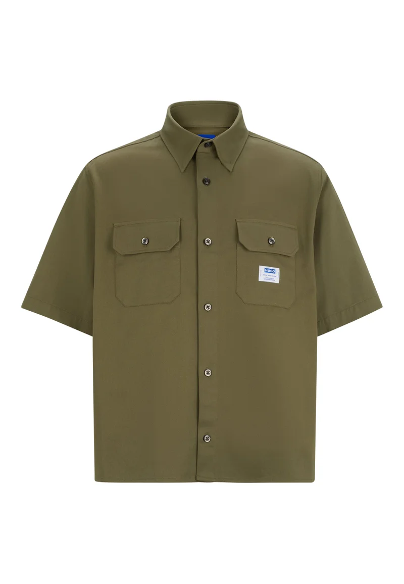 HUGO Oversized-fit shirt in cotton twill with logo patch