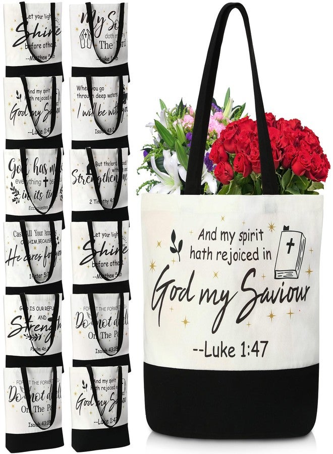 SilTriangle 20 Pack Large Canvas Tote Bags with Handles Reusable Christian Bible Design for Women Religious Inspirational Gift Bags Gift Bags for Shopping, Black/White - Image 1