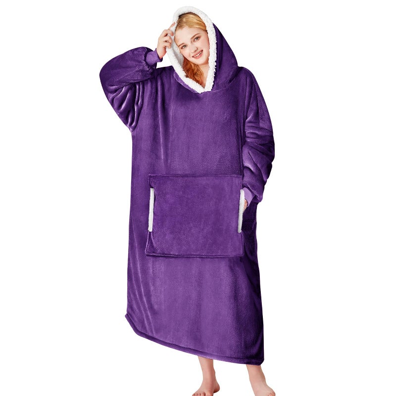 yescool Wearable Blanket Hoodie - birthday gifts for Adults/Women/mom, Flannel Cozy Sherpa Fleece Blanket Sweatshirt with Hood, Pocket & Sleeves, Large, One Size Fits All (Deep Purple) - Image 1