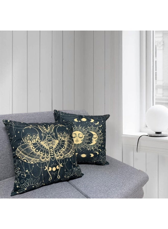 SYOSI Bohemia Throw Pillow Covers, Set of 4, Cosmic Moon Phases Sun Moth Snake Design, 18x18 Inch, Square Modern Cushion Covers for Outdoor Decorative Couch Sofa Living Room Gift - Image 2