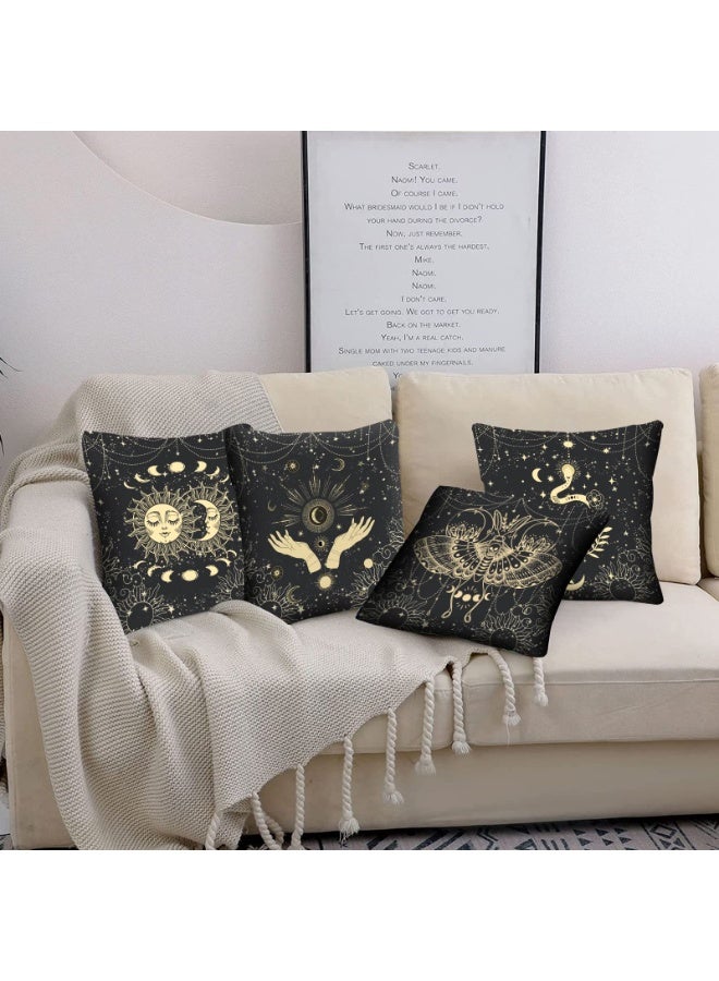 SYOSI Bohemia Throw Pillow Covers, Set of 4, Cosmic Moon Phases Sun Moth Snake Design, 18x18 Inch, Square Modern Cushion Covers for Outdoor Decorative Couch Sofa Living Room Gift - Image 4