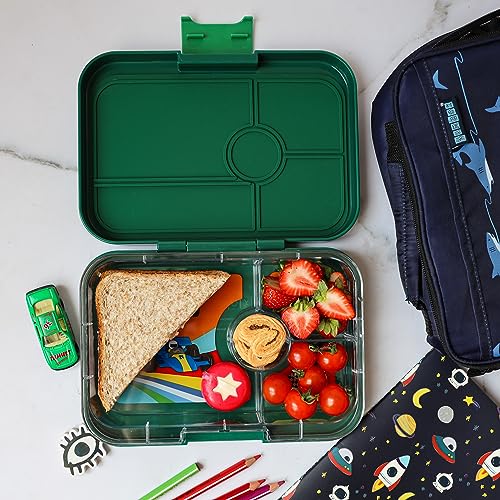 Yumbox Tapas 4-Compartment Bento Lunch Box, Large Size, Perfect for Sandwiches, Eco-friendly, Leakproof (Greenwich Green- Race Cars Tray) - Image 3