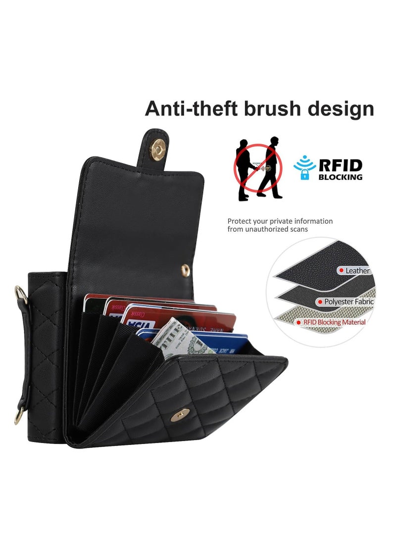 كابتن تيك Wallet Case for Galaxy Z Flip 5 with Card Holder Crossbody Wallet Leather Handbag RFID Blocking Detachable Lanyard Magnetic Flip Case Compatible with Samsung Galaxy Z Flip 5 5G Black - Image 4