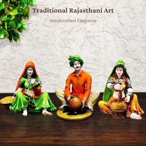Karigaari India Polyresin Rajasthani Showpiece, Multicolour, 20.83 cm x 15.24 cm x 15.24 cm, Set of 3 - Image 5