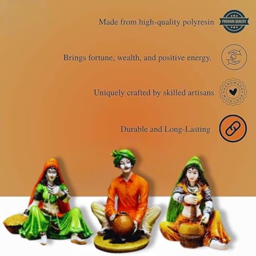 Karigaari India Polyresin Rajasthani Showpiece, Multicolour, 20.83 cm x 15.24 cm x 15.24 cm, Set of 3 - Image 4