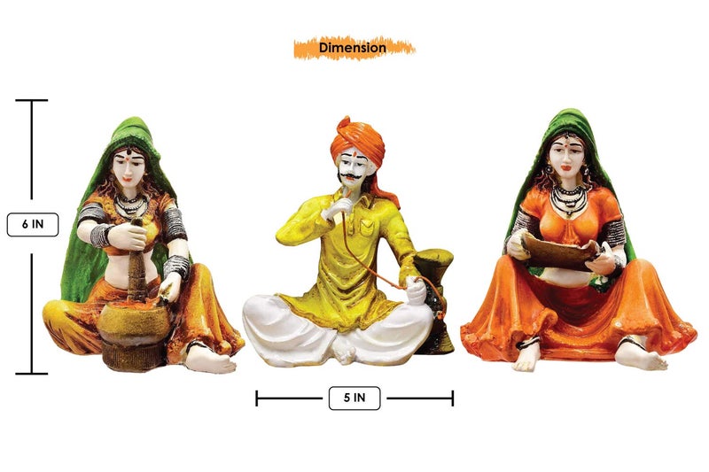 Karigaari India Polyresin Rajasthani Showpiece, Multicolour, 20.83 cm x 15.24 cm x 15.24 cm, Set of 3 - Image 3