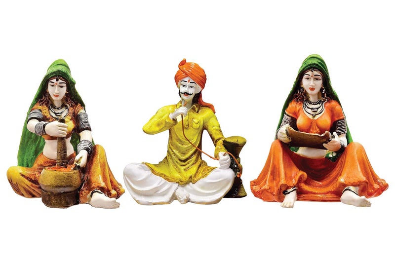 Karigaari India Polyresin Rajasthani Showpiece, Multicolour, 20.83 cm x 15.24 cm x 15.24 cm, Set of 3 - Image 2