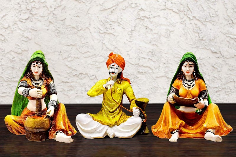Karigaari India Polyresin Rajasthani Showpiece, Multicolour, 20.83 cm x 15.24 cm x 15.24 cm, Set of 3 - Image 1