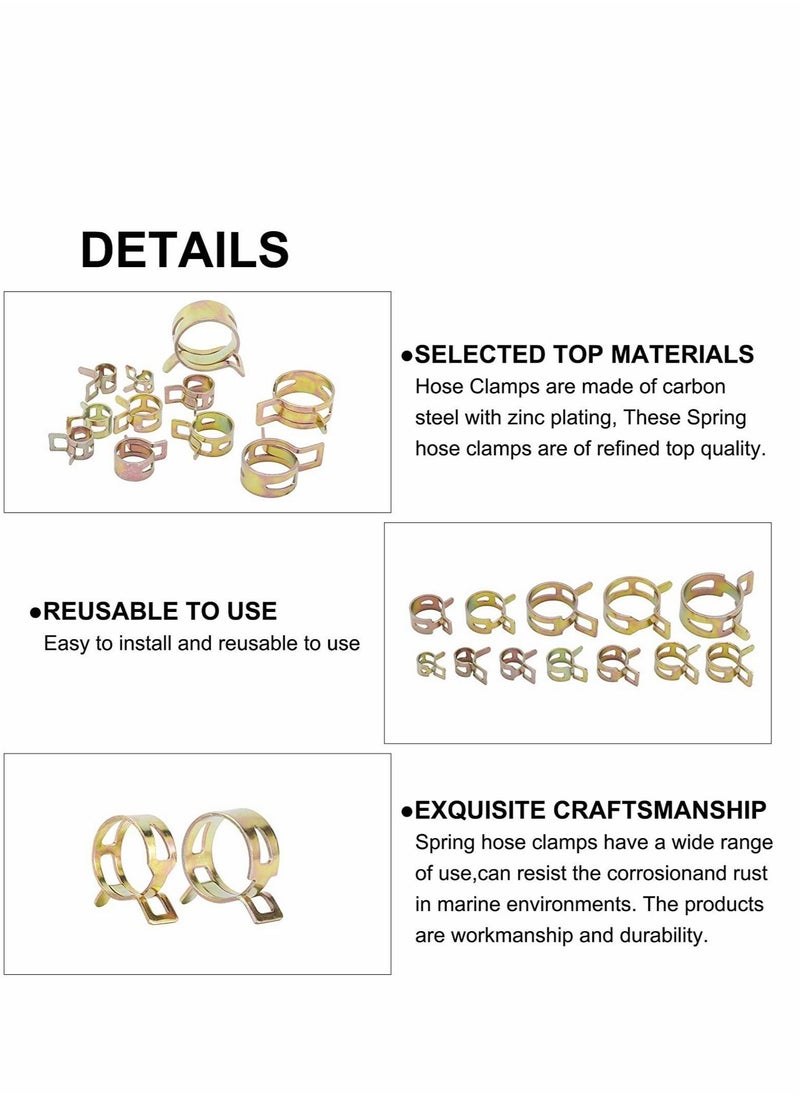 Generic - 6-22mm Spring Hose Clamp Spring Band Type Clips Fuel Line Silicone Vacuum Hose Pipe Clamp Low Pressure Air Clip Clamp Fasteners Assortment Kit 120Pcs - Image 1