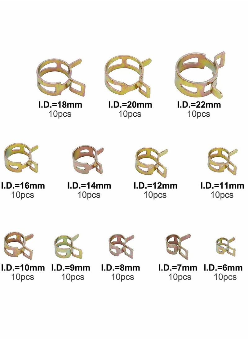 Generic - 6-22mm Spring Hose Clamp Spring Band Type Clips Fuel Line Silicone Vacuum Hose Pipe Clamp Low Pressure Air Clip Clamp Fasteners Assortment Kit 120Pcs - Image 1