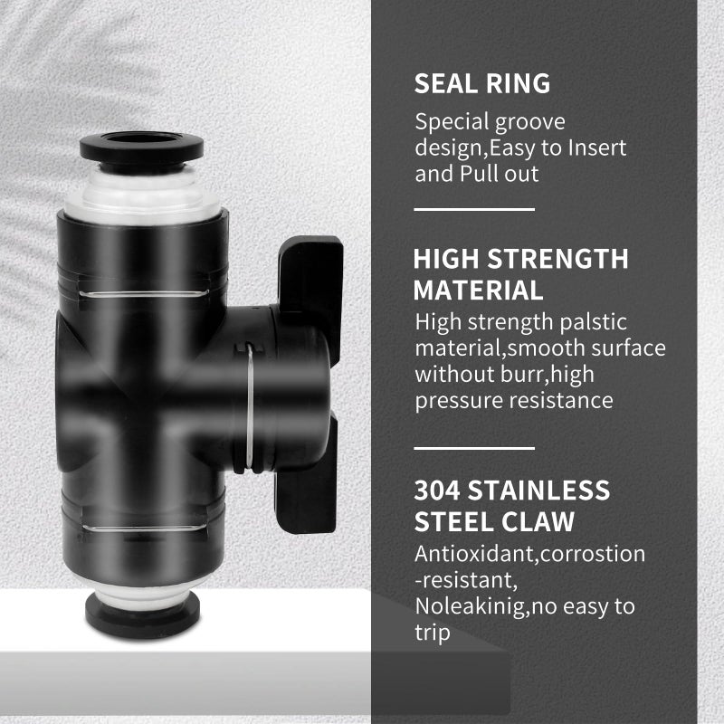 Anhan 12Mm Push To Connect Ball Valve Union Air Flow Control Valve Quick Connect Tube Fittings Pneumatic Valve Air Hose Fittings 5Pack  Black - Image 2