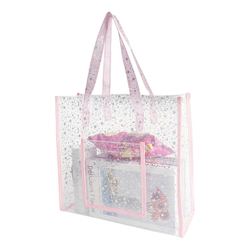 TotePrint TPU Star Clear Tote Bag - Large, Pink, Waterproof, Sandproof - Zipper Closure, Perfect for Beach, Shopping, Travel or Everyday Use - Image 1