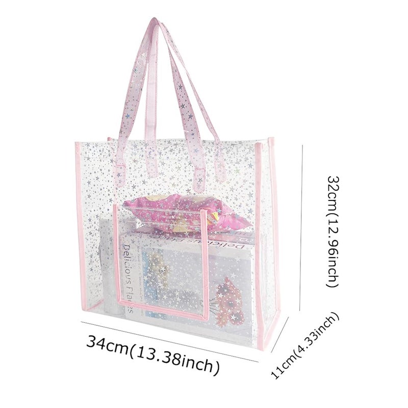 TotePrint TPU Star Clear Tote Bag - Large, Pink, Waterproof, Sandproof - Zipper Closure, Perfect for Beach, Shopping, Travel or Everyday Use - Image 3