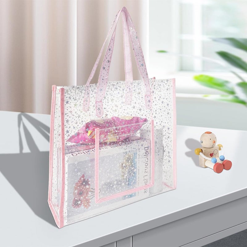 TotePrint TPU Star Clear Tote Bag - Large, Pink, Waterproof, Sandproof - Zipper Closure, Perfect for Beach, Shopping, Travel or Everyday Use - Image 2