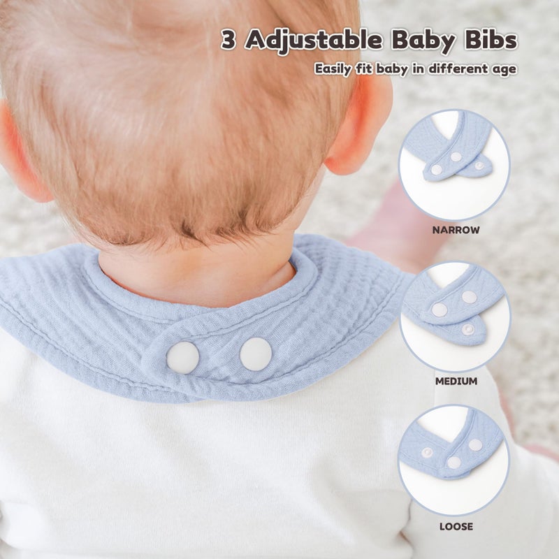 Susurration Muslin Baby Drool Bibs 6Pack Soft Square Adjustable Baby Bandana Bibs for Unisex Girls & Boys (Blue Stars) - Image 4