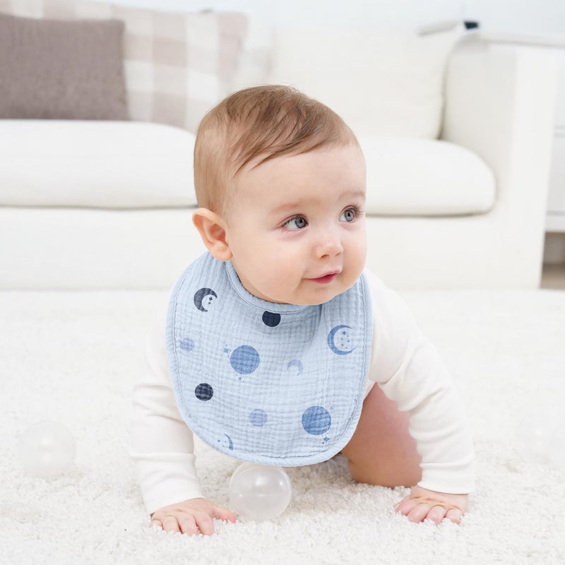 Susurration Muslin Baby Drool Bibs 6Pack Soft Square Adjustable Baby Bandana Bibs for Unisex Girls & Boys (Blue Stars) - Image 3