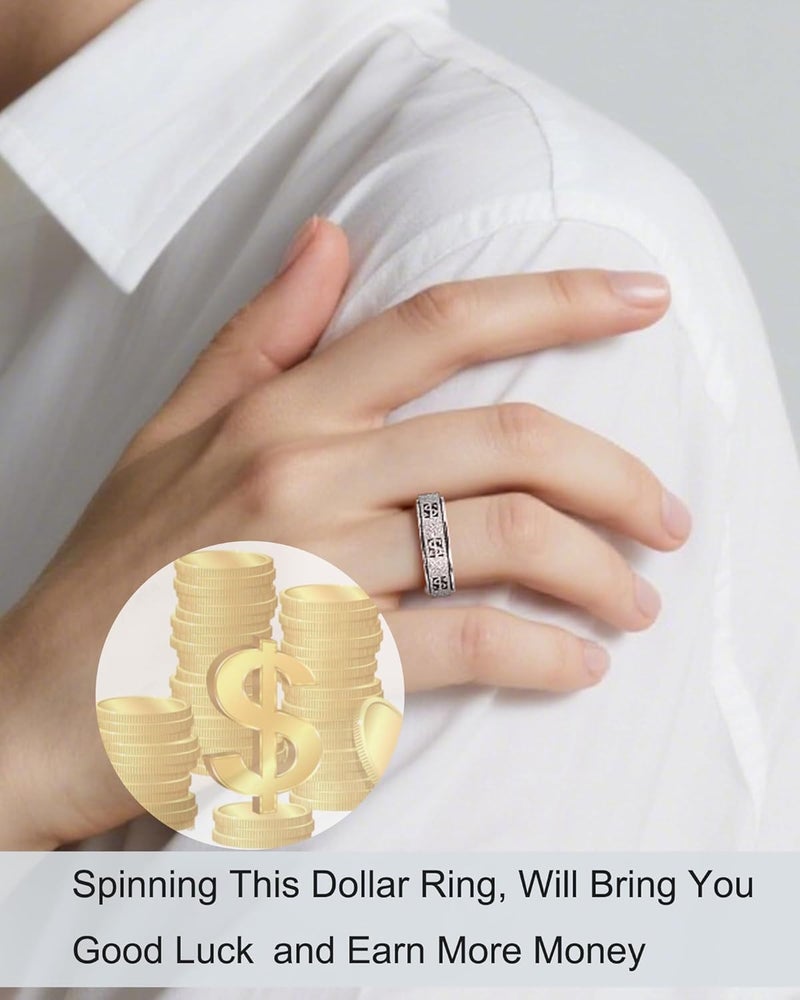 OreilleStar Fidget Ring Toys for Adults Anxiety: Stainless Steel Spinner Thumb Rings for Women Men Cute Dollar Symbol 5 Colors: Gold Silver Black Rose Gold Rainbow Size 5 6 7 8 9 10 11 - Image 4