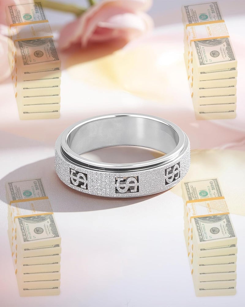 OreilleStar Fidget Ring Toys for Adults Anxiety: Stainless Steel Spinner Thumb Rings for Women Men Cute Dollar Symbol 5 Colors: Gold Silver Black Rose Gold Rainbow Size 5 6 7 8 9 10 11 - Image 5