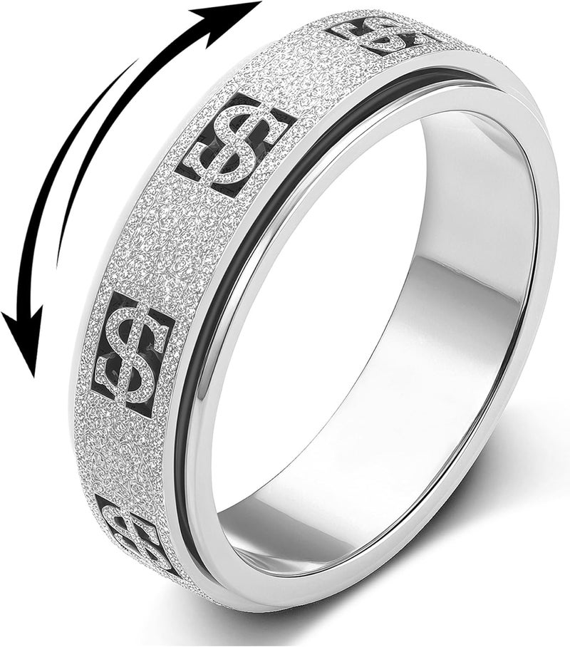 OreilleStar Fidget Ring Toys for Adults Anxiety: Stainless Steel Spinner Thumb Rings for Women Men Cute Dollar Symbol 5 Colors: Gold Silver Black Rose Gold Rainbow Size 5 6 7 8 9 10 11 - Image 1