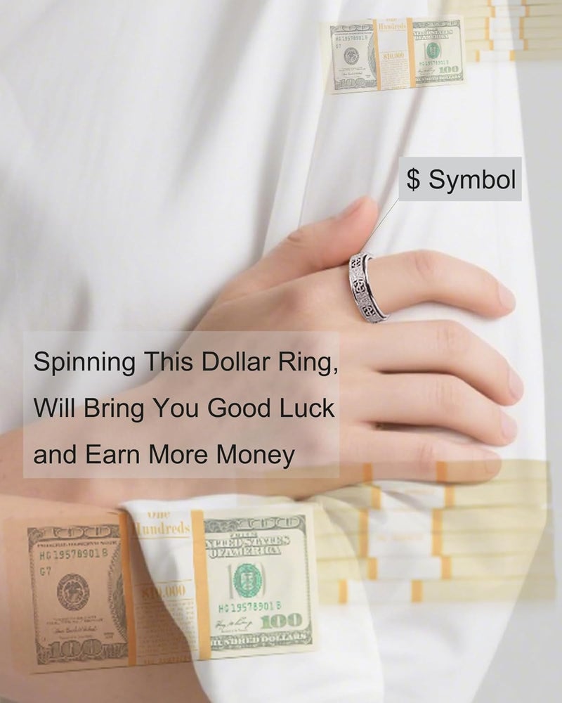 OreilleStar Fidget Ring Toys for Adults Anxiety: Stainless Steel Spinner Thumb Rings for Women Men Cute Dollar Symbol 5 Colors: Gold Silver Black Rose Gold Rainbow Size 5 6 7 8 9 10 11 - Image 3