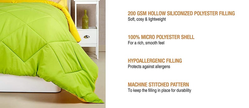 SHOPINGTRADE Microfiber Reversible Comforter, Double 200 GSM (Olive Green and Cheery Yellow, Double) - Image 2