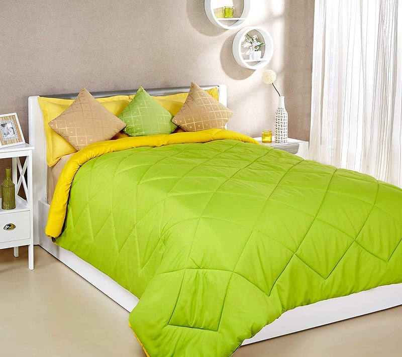 SHOPINGTRADE Microfiber Reversible Comforter, Double 200 GSM (Olive Green and Cheery Yellow, Double) - Image 3