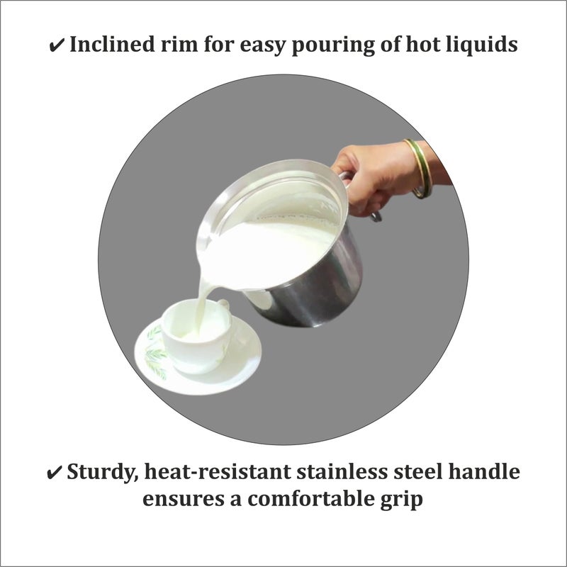 chefset Chef Set Stainless Steel Milk Pan with Thermoencapsulated Base | Induction & Gas Compatible | Heat-Resistant Handle | Stainless Steel Lid (1 Litre 14 cm Diameter) - Image 3