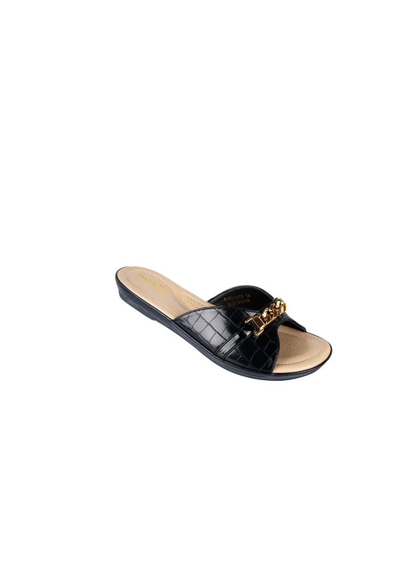 092-2296 Michelle Morgan Ladies Croco Print Flat Sandals Black