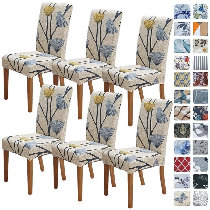 CHAIR COVERS FOR DINING ROOM 6 PACK STRETCH DINING CHAIR COVER WASHABLE SPANDEX KITCHEN PARSONS CHAIR SLIPCOVERS REMOVABLE SEAT PROTECTOR FOR HOME OR PARTY 6 PACK FLORAL BLOOM